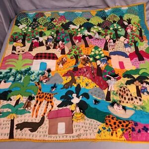 Vintage Peruvian FolkArt Handmade Embroidery Wall‎ Tapestry Harvesting Colorful